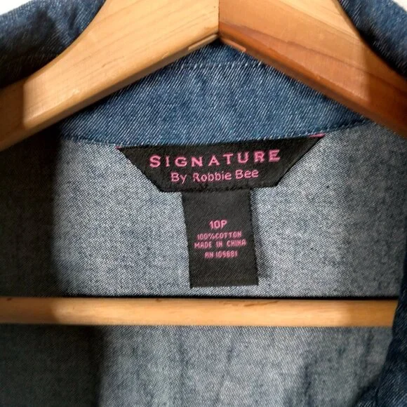 Signature by Robbie Bee Dress Petite 10P Blue Chambray Sleeveless Button Up Jean - Picture 5 of 12